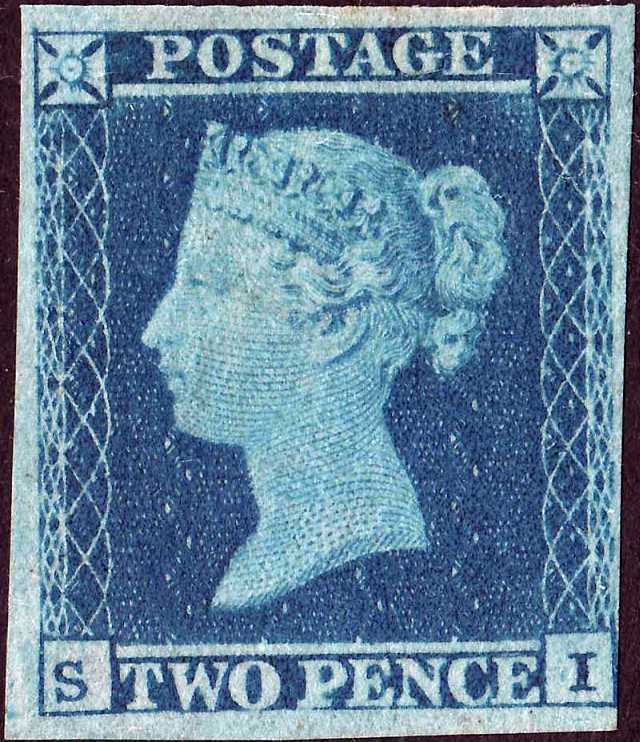 Great Britain, Queen Victoria, 2p blue stamp, Scott #29, 1858