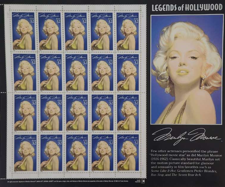 USA, 1995, Marilyn Monroe 32-cent stamp, color misregistrations stamp error