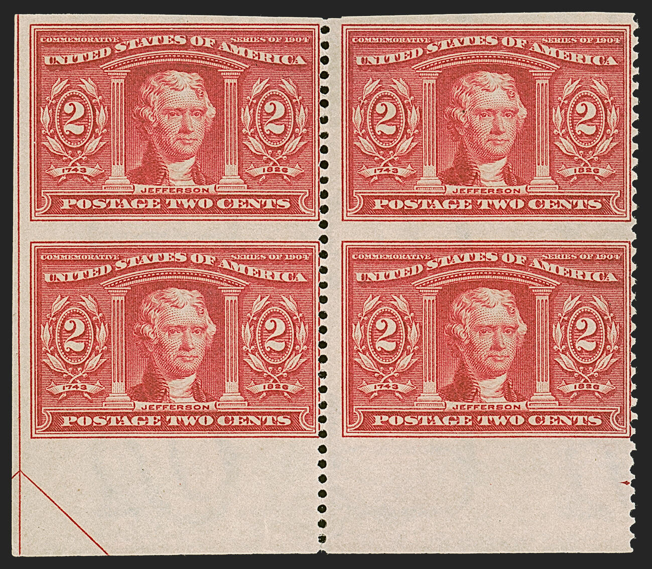 Louisiana Purchase Exposition, Thomas Jefferson, 2c, carmine stamp, USA