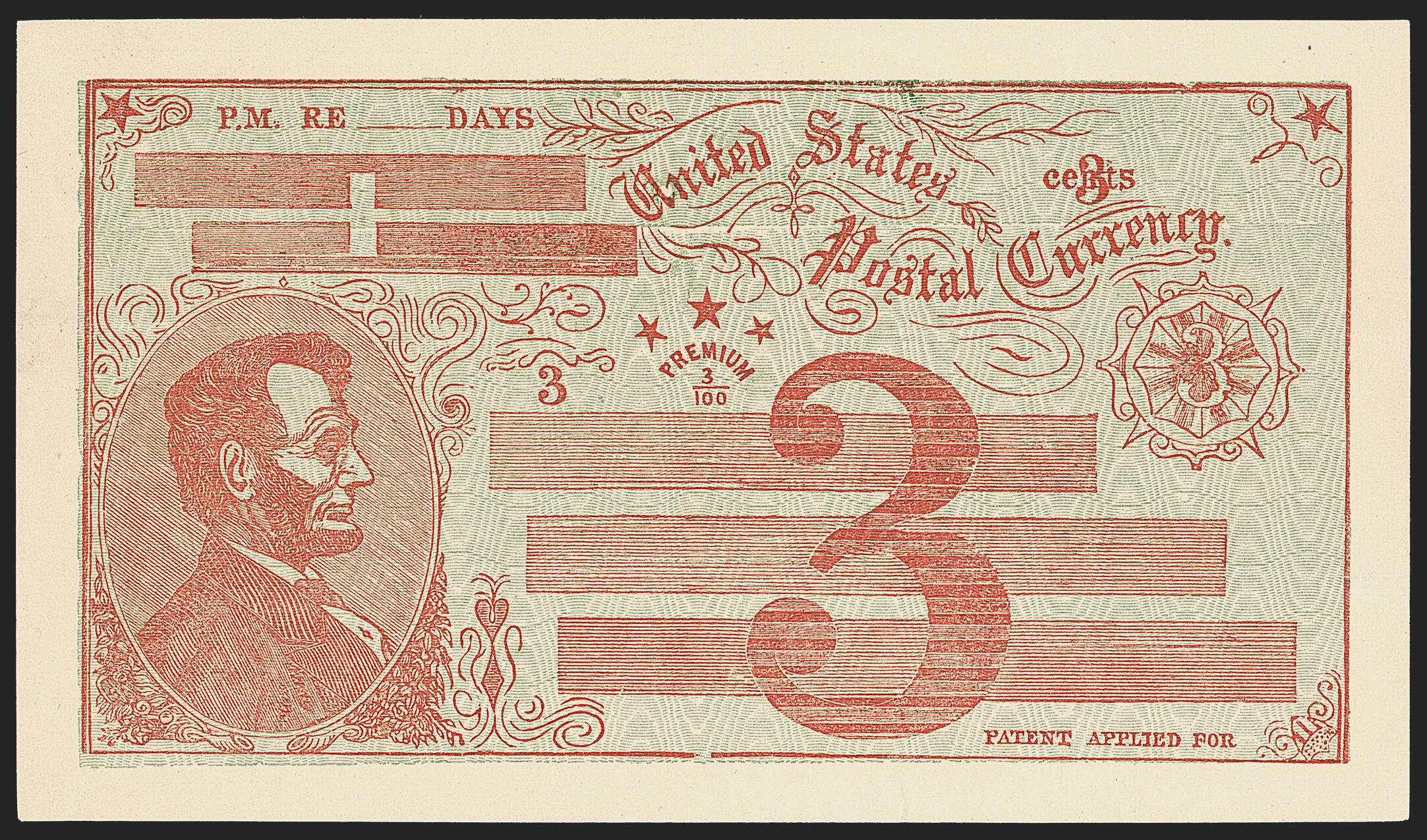3c Lincoln design on a Fisk Mills Postal Currency envelope on wove paper