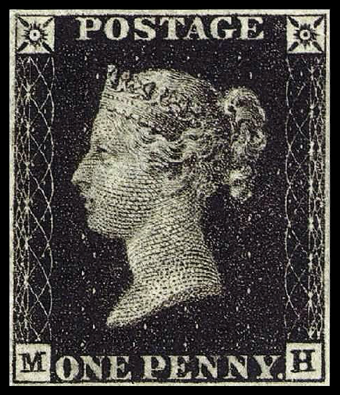 UK, 1840, Penny Black stamp (Scott #1)