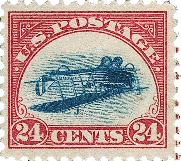 Position 28, the eighth stamp in the third row of the sheet of 100 purchased by William T. Robey on May 14, 1918, original gum, lightly hinged, fresh and bright colors, attractive centering and margins