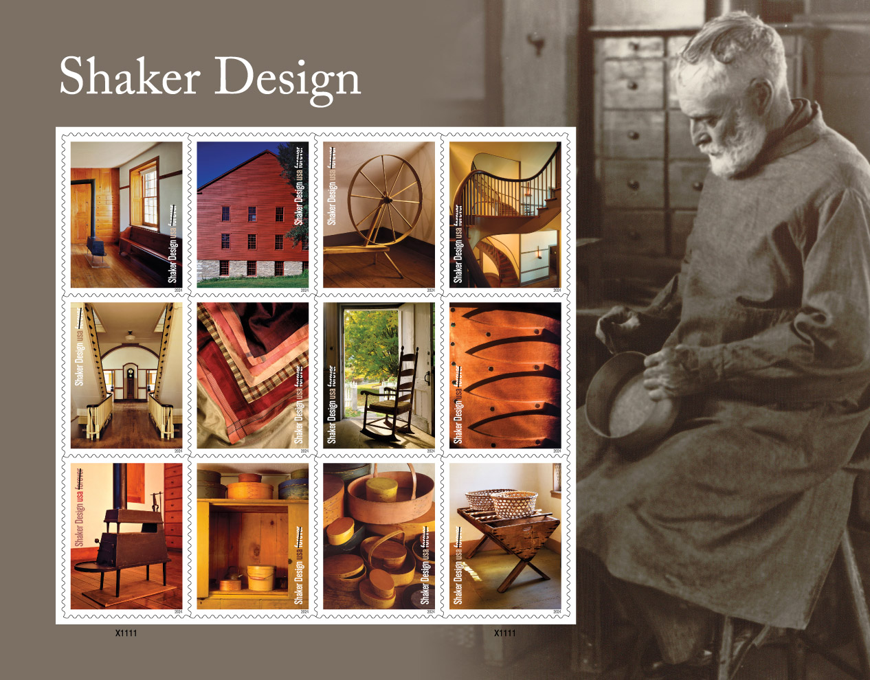 20. Shaker Design - US 2024 souvenir sheet of 12 stamps