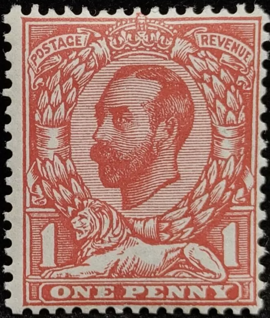 Great Britain, King George V, 1 penny, red stamp, Scott #158, 1913