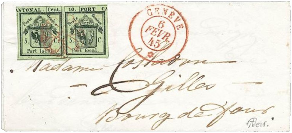 Inverted Double Geneva stamps on cover, 1843