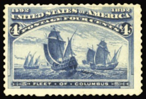 Columbian exposition - Fleet of Columbus: 1893, 4c, blue, error of color stamp
