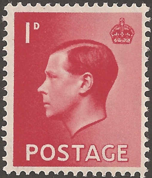 Great Britain, King Edward VIII, 1 penny, red stamp, Scott #206, 1936