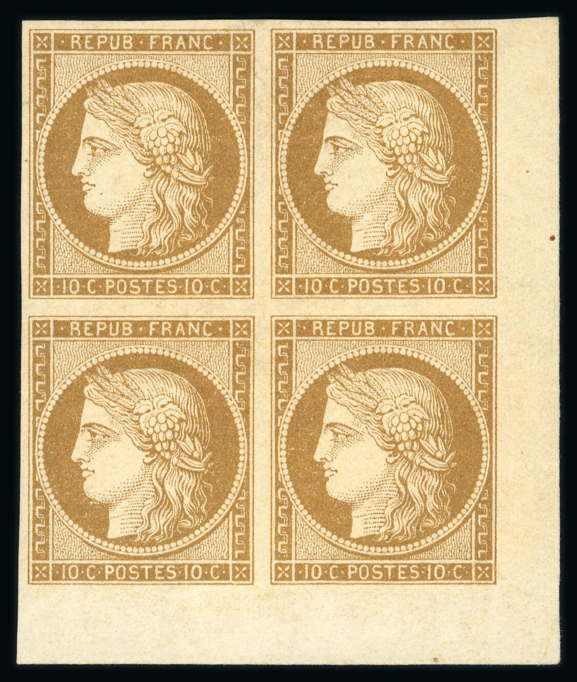 1849, Ceres 10c bistre-yellow 