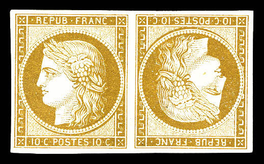 Ceres, 10c, bister stamp. Tête-bêche pair, mint condition, France stamps