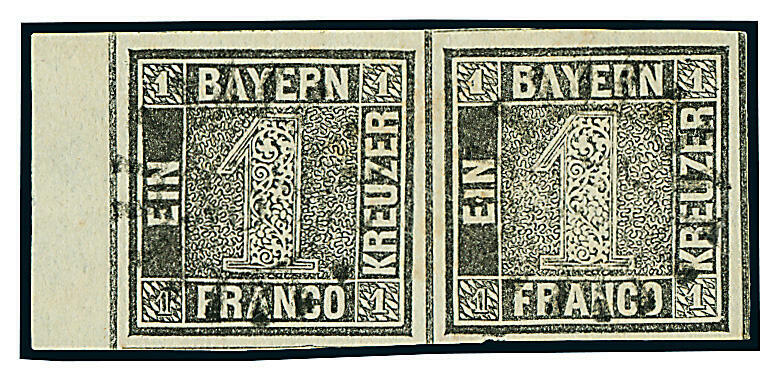 Value-digit-in-the-square,1 Kr, gray black, horizontal pair of stamps Germany