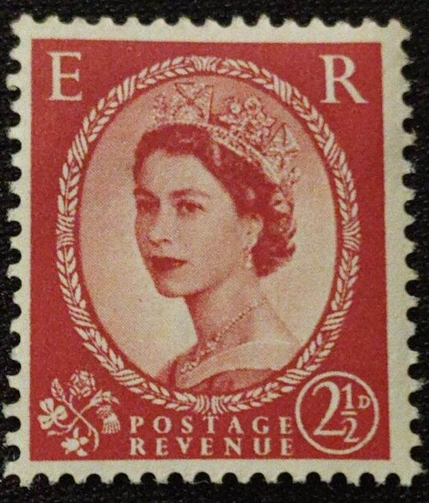 Queen Elisabeth II, Postage Revenue,  2 1/2 d, red stamp, Scott #R1, 1954