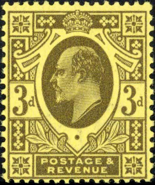 1911, 3d, gray on lemon, King George VII, stamp, Great Britain