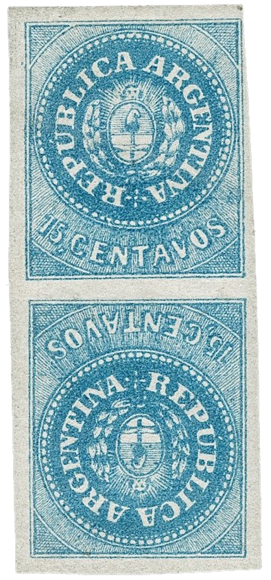 15c Blue Tete-Beche vertical pair, 1862