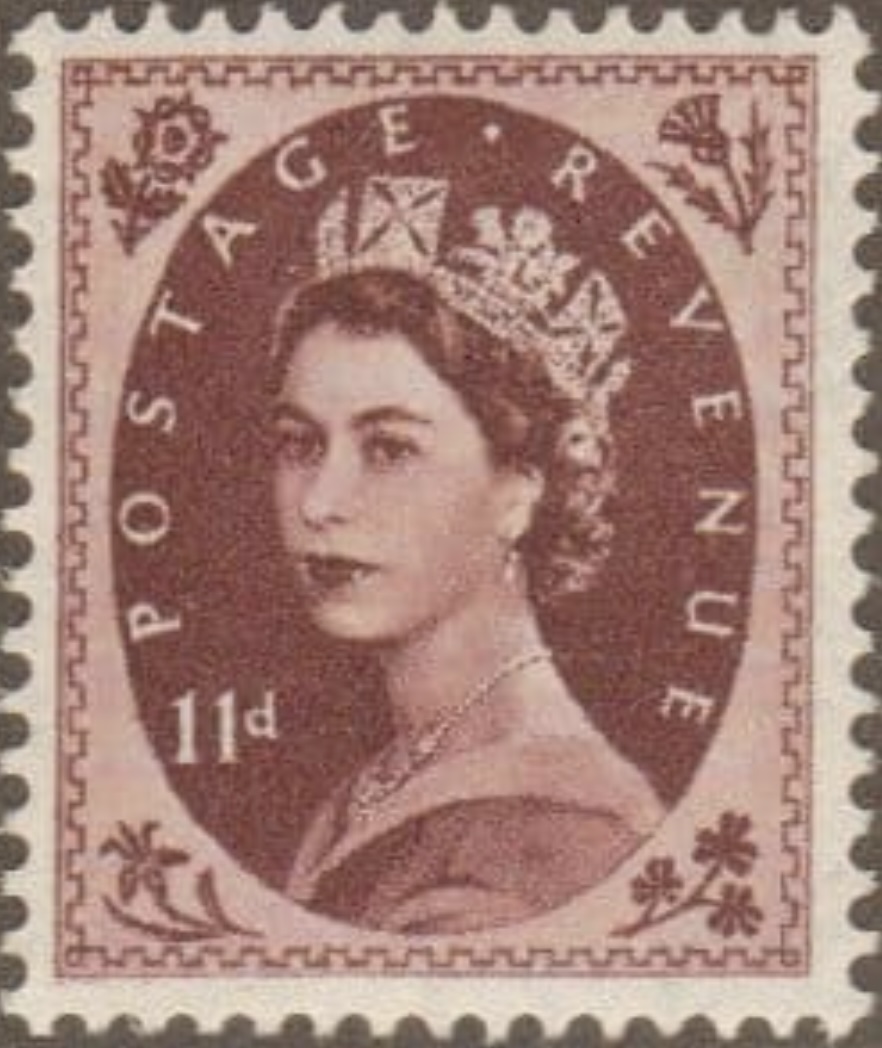 Great Britain, Queen Elisabeth II, dark brown 11d stamp, Scott #331, 1955