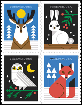 Winter Woodland Animals US stamps 2023