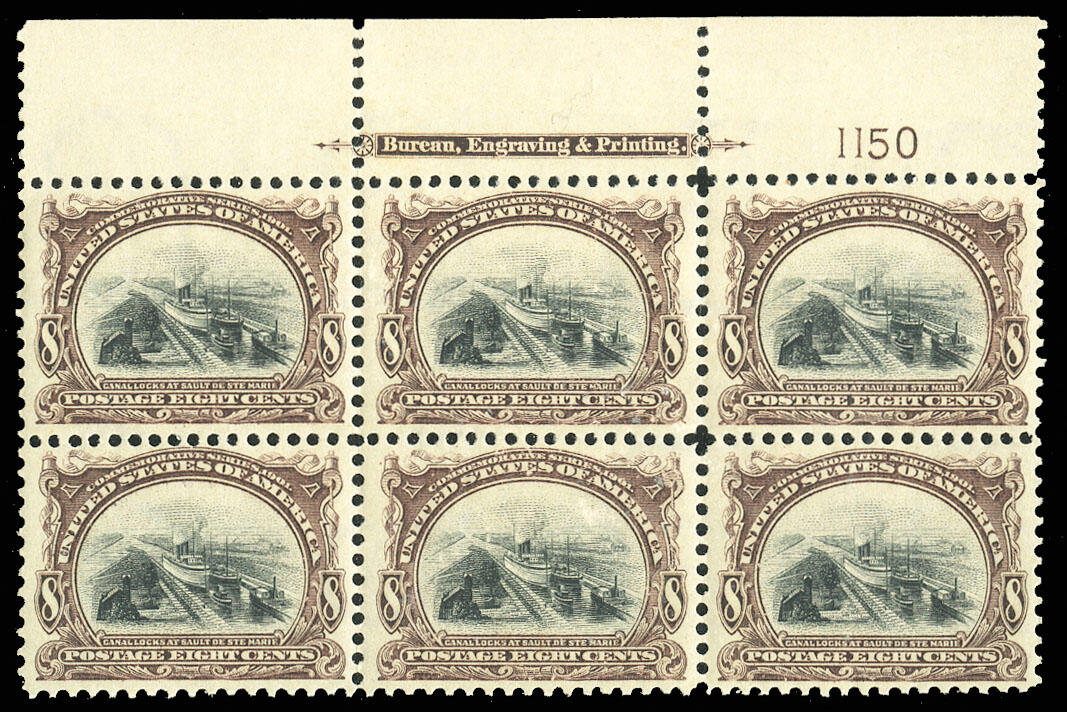 1901, Pan-American exposition, 8c, brown, violet and black stamp, block of six, USA