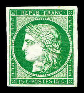 France, Cérès, 15c, green on greenish France stamps