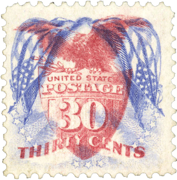 30c ultramarine & carmine flags inverted stamp, 1869