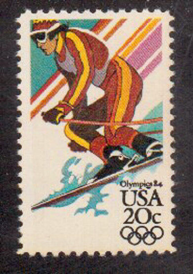 USA, Alpine (Downhill) Skiing 20c stamp, Winter Olympics Sarajevo 4-Stamp Series 1984