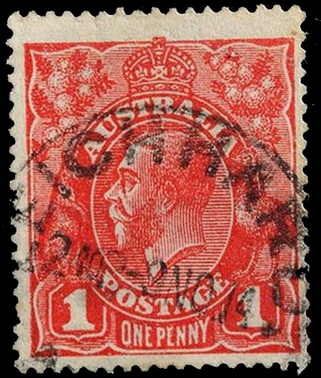 Watermark error stamps: King George V (KGV) Penny Red, 1914, Australia