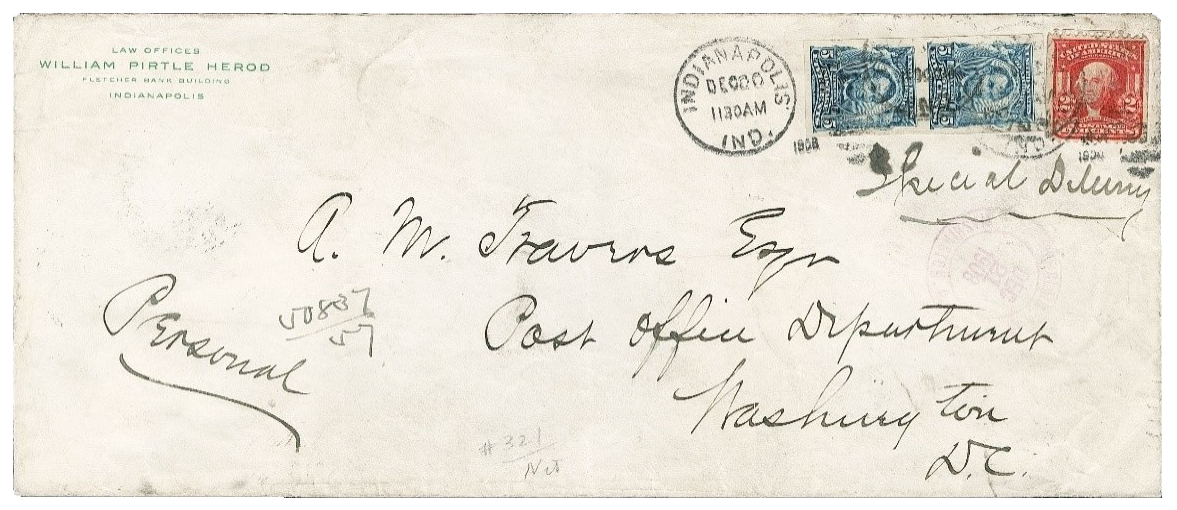 5c Blue vertical pair on cover, 1908