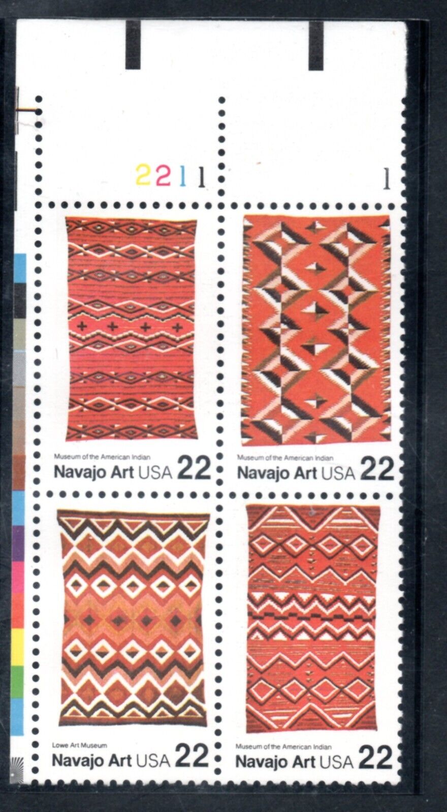 Navajo Art with Plate number and ZIP Code (Scott #2238a) USA stamps