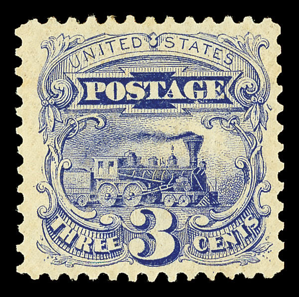 Locomotive, 3c, blue, 1869 (1875 Re-issue) stamp, USA