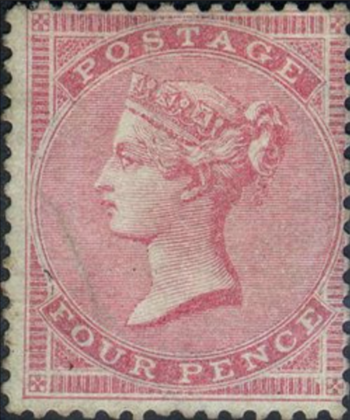 Great Britain, Queen Victoria, 4p rose stamp, Scott #24, 1855