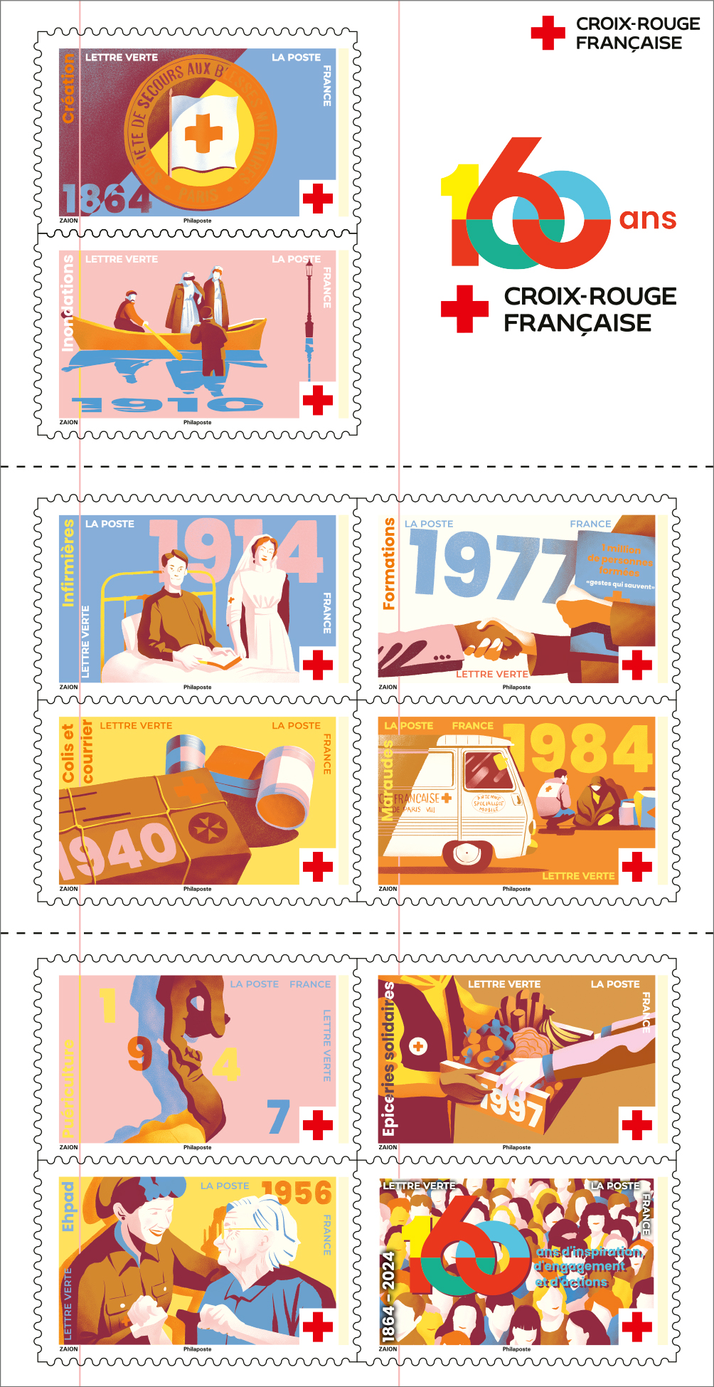 160th anniversary of French Red Cross, stamp series, France 2024
