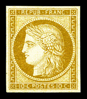 France, Cérès, 10c, bister on yellowish France stamps