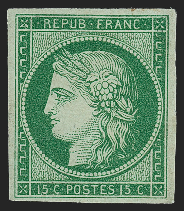 France, 1849, 15с, Green on Greenish (2; Yvert 2) stamp