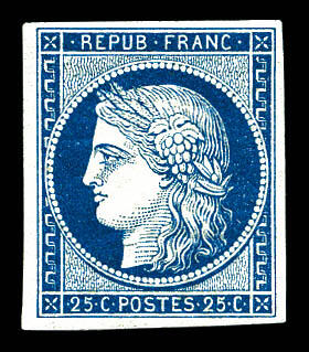 France, Cérès, 25c, blue on bluish France stamps