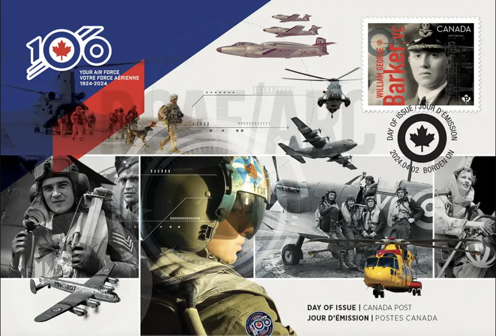 4. Royal Canadian Air Force’s Centennial, commemorative cover new stamps Canada 2024