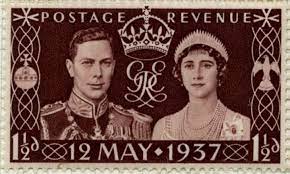 Great Britain, King George VI and Queen Elizabeth stamp, 1 1/2 pence, purple brown stamp, Scott #320, 1937