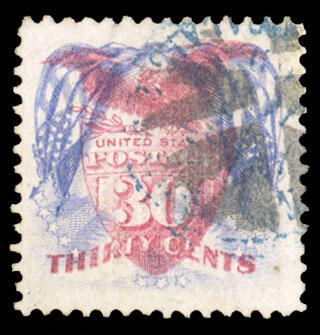 1869, 30c, ultramarine & carmine, flags inverted stamp