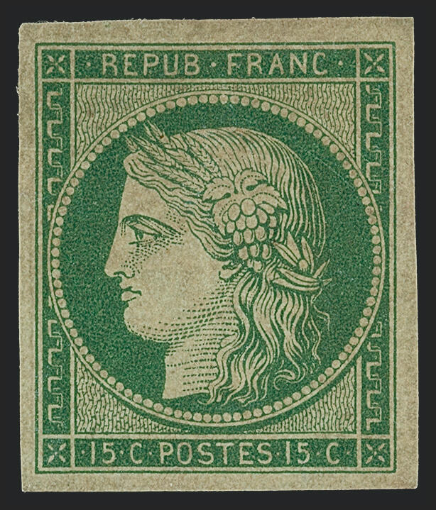 Ceres, 1849, 1 fr, France, yellow green on greenish stamp France stamps