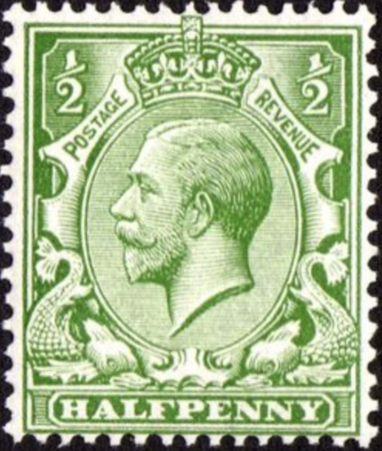 Great Britain, King George V, halpenny, green stamp, Scott #159, 1913.