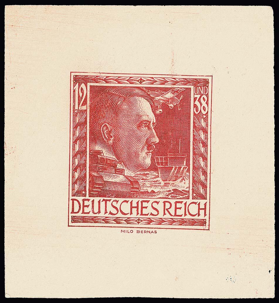 Adolf Hitler, 12 plus 38 pfg, red Germany stamps