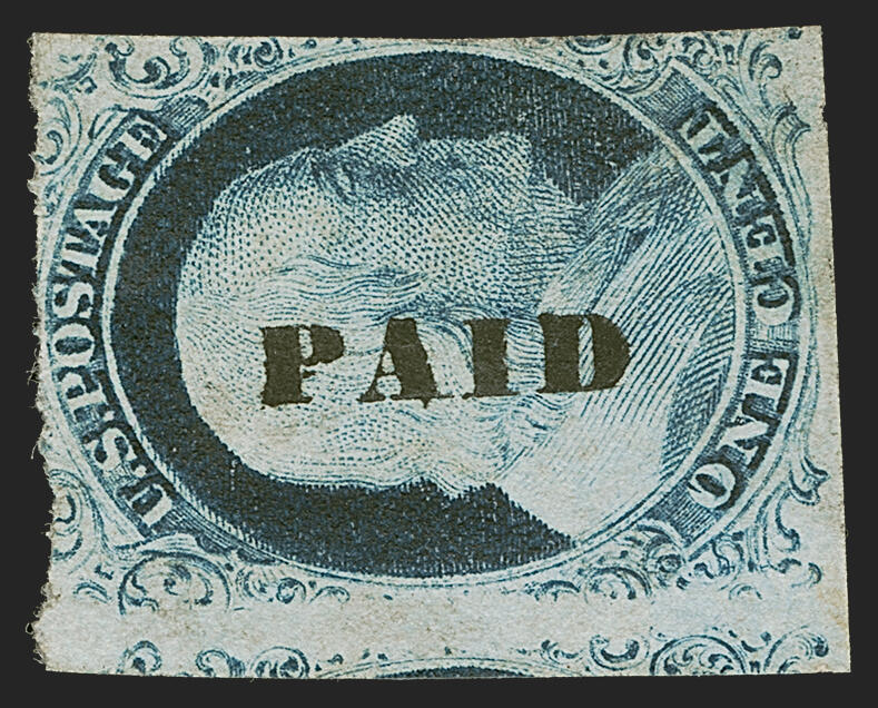 1 cent, blue, Benjamin Franklin portrait facing right