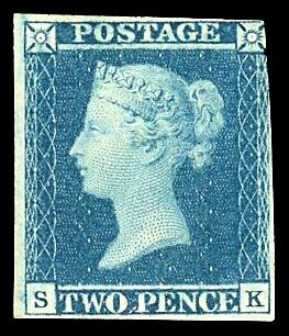 Queen Victoria, 2 pence stamp, blue, 1841