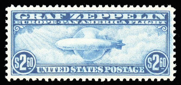 1930, Graf Zeppelin passing globe, $2.60 stamp, USA