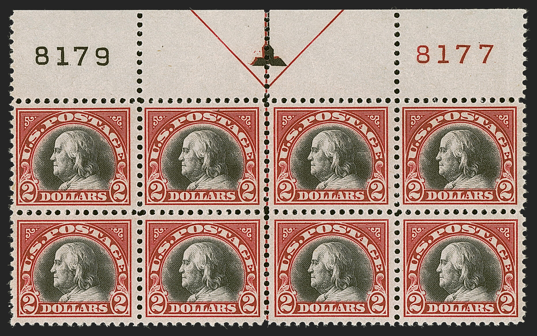 Benjamin Franklin, Carmine & Black, 2$, postage stamp, USA