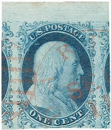 1c Blue, Ty I stamp, 1851