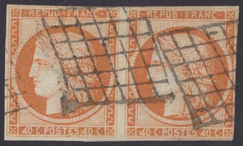 France. 1849-50 Ceres Issue. 40c. orange, horizontal pair of stamps