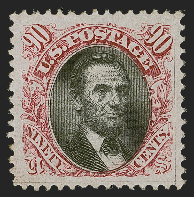 Abraham Lincoln, 90c, carmine and black