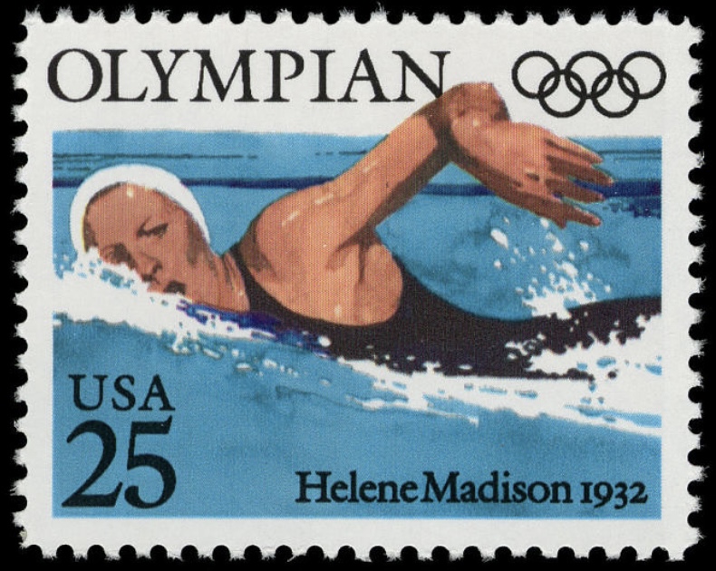 Helene Madison 25c stamp (1990) USA Famous women on stamps