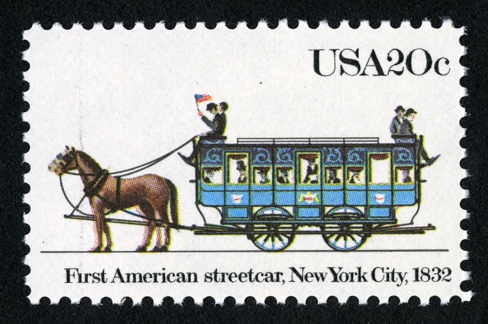2. First American Streetcar stamp (New York City, 1832) – Scott #2059
