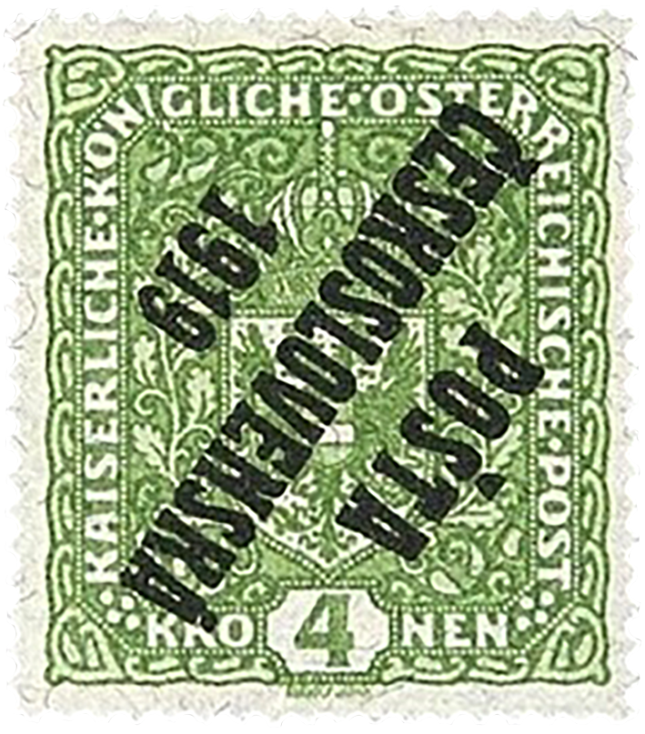 4-koruna light green Austrian Coat of Arms stamp, 1919