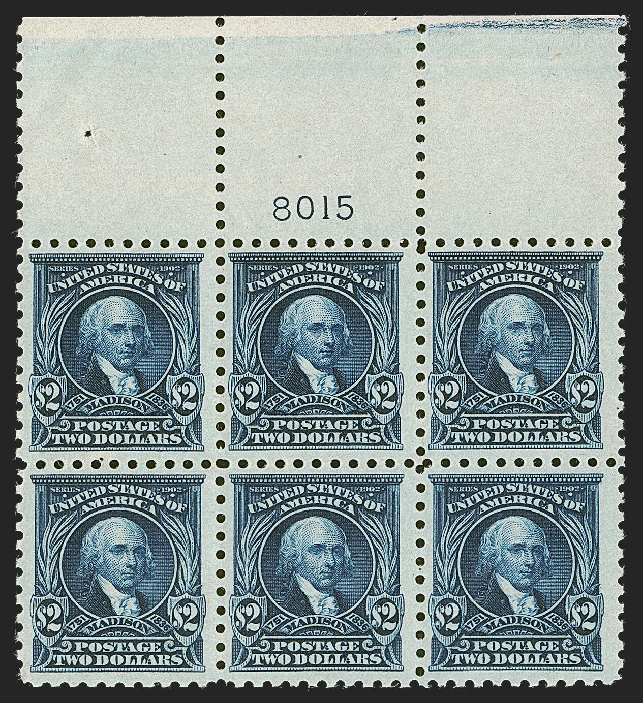 James Madison, $2, dark blue stamp, USA