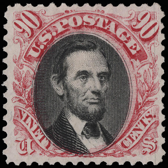 Abraham Lincoln, 1869, 90c, carmine & black stamp without grill, USA stamp